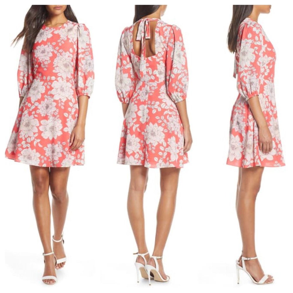 NWT Eliza J dress coral floral open back size 14